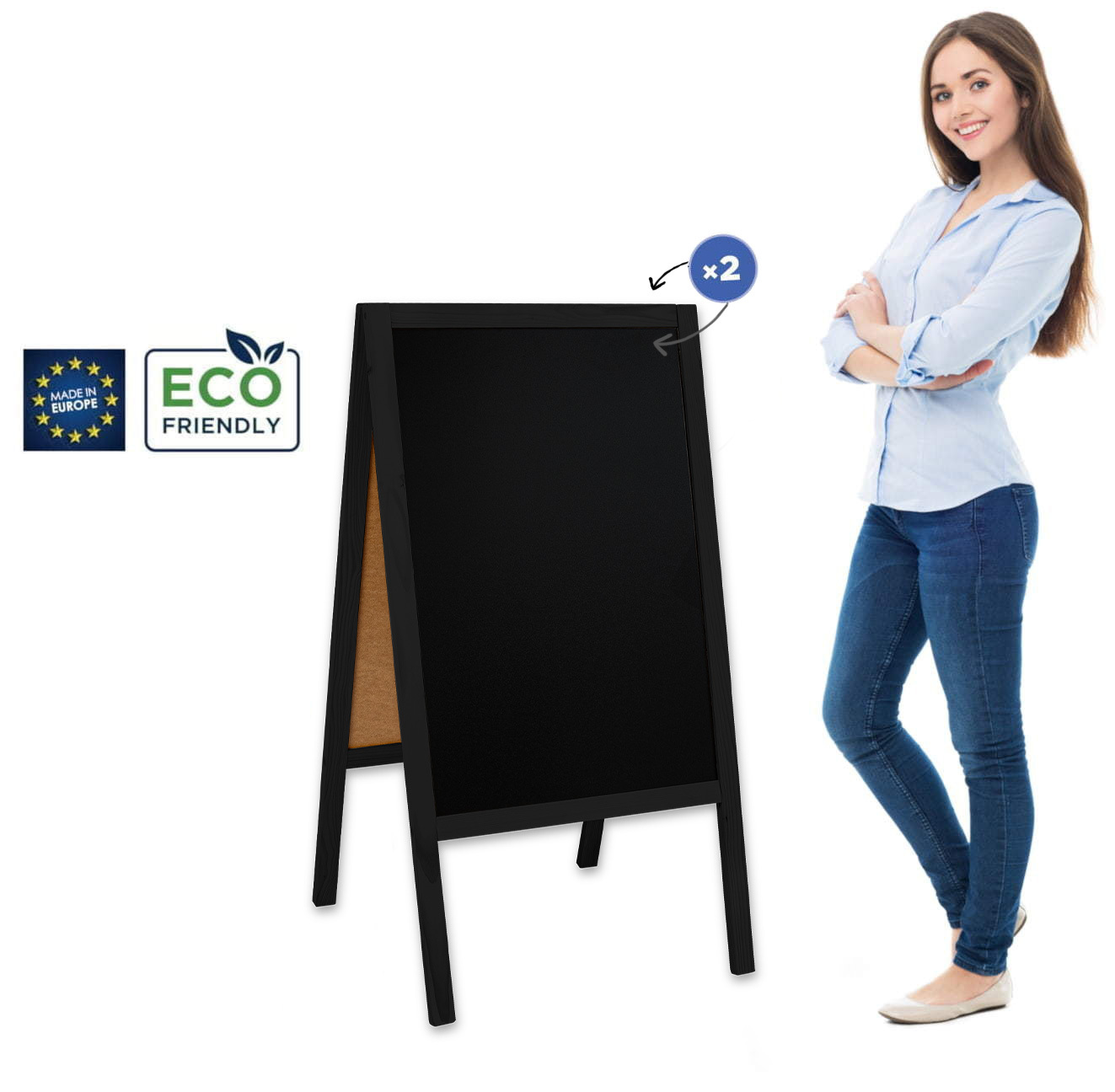 Panou stradal din lemn Classic L (61x118 cm) - negru
